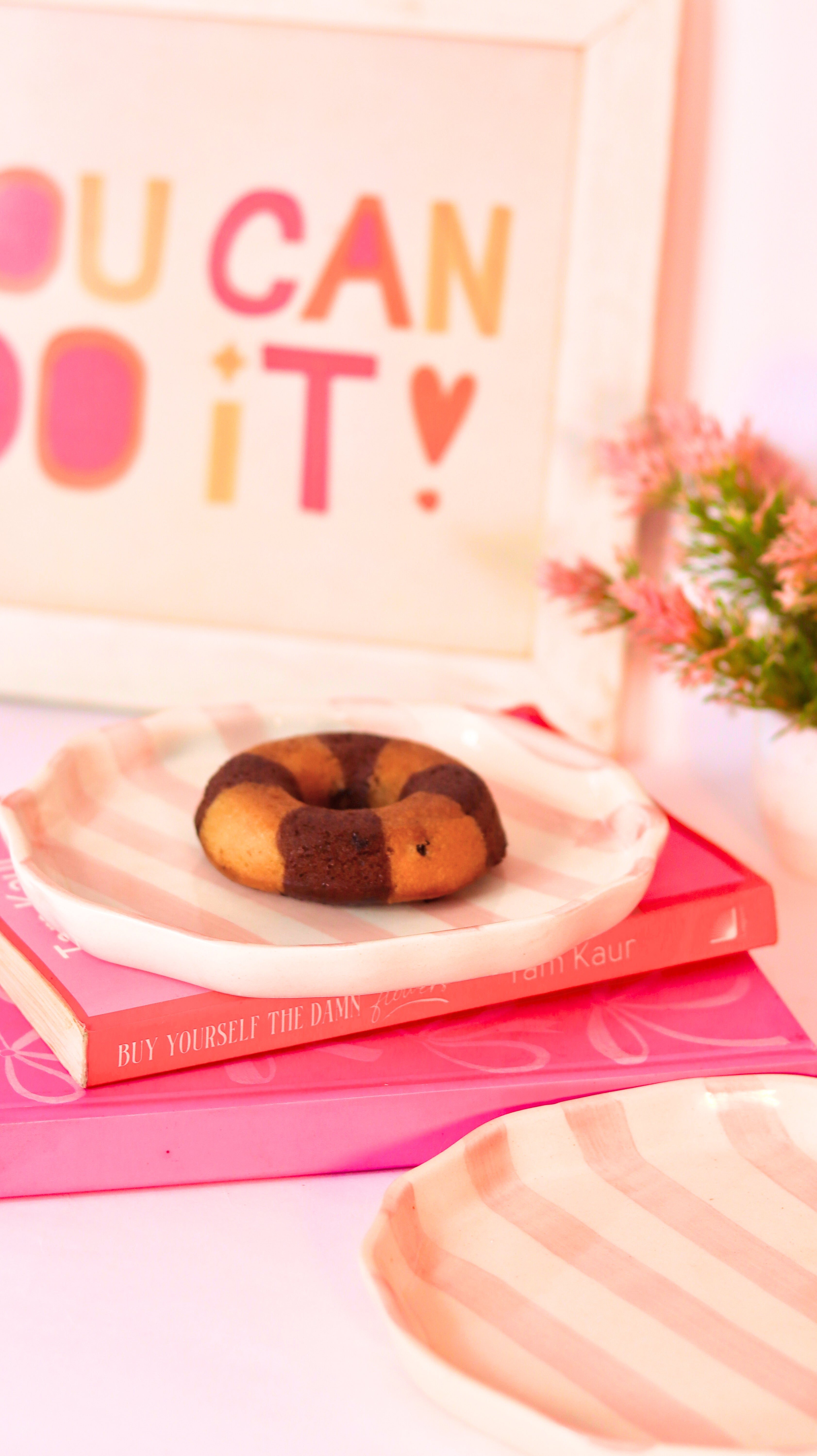 Blush Strip Cookie Plate by KLAEORA – hand-painted ceramic dessert plate with soft pink strip pattern