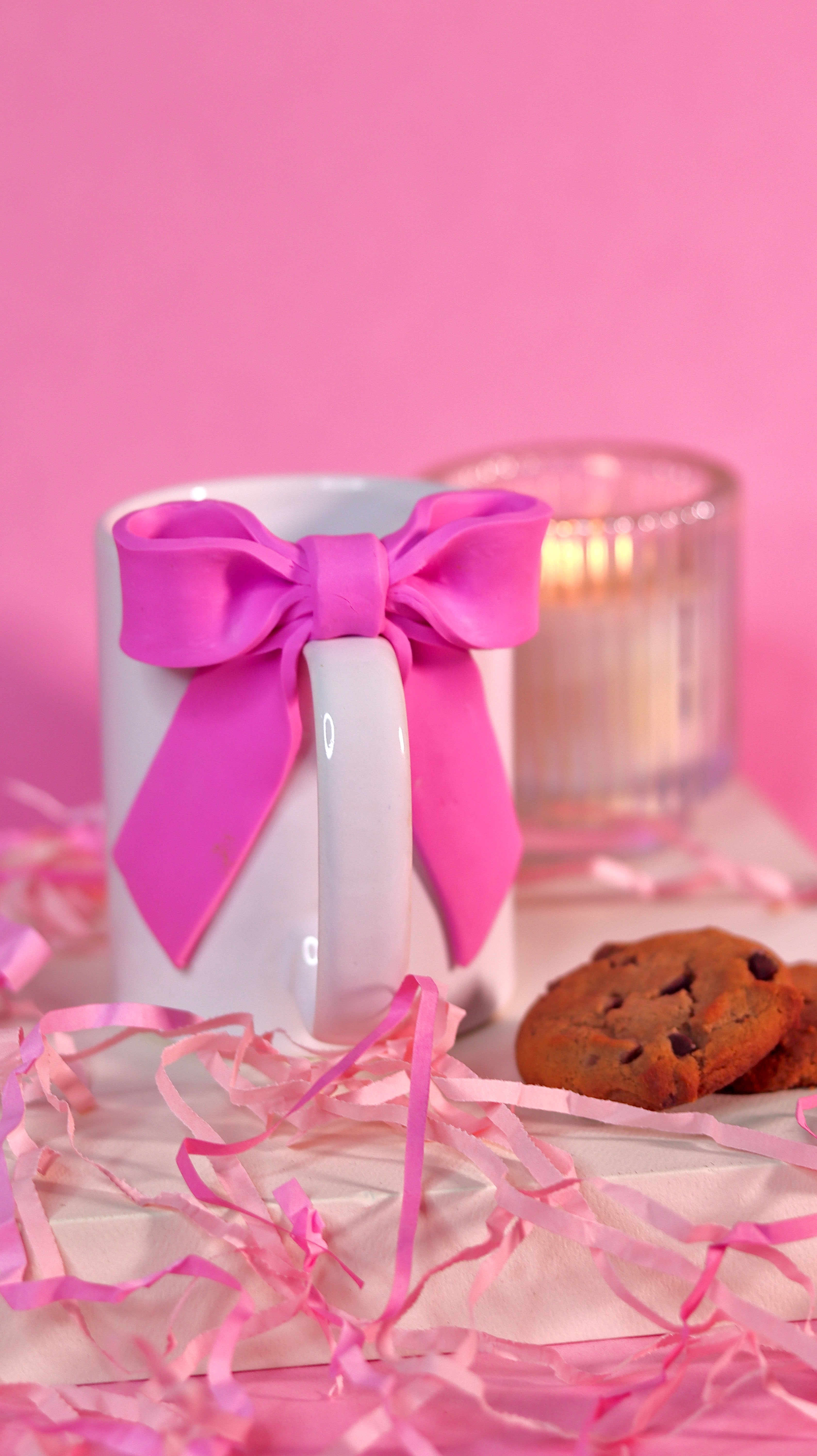 Bow-tiful ceramic mug with pink bow design on white base by KLAEORA