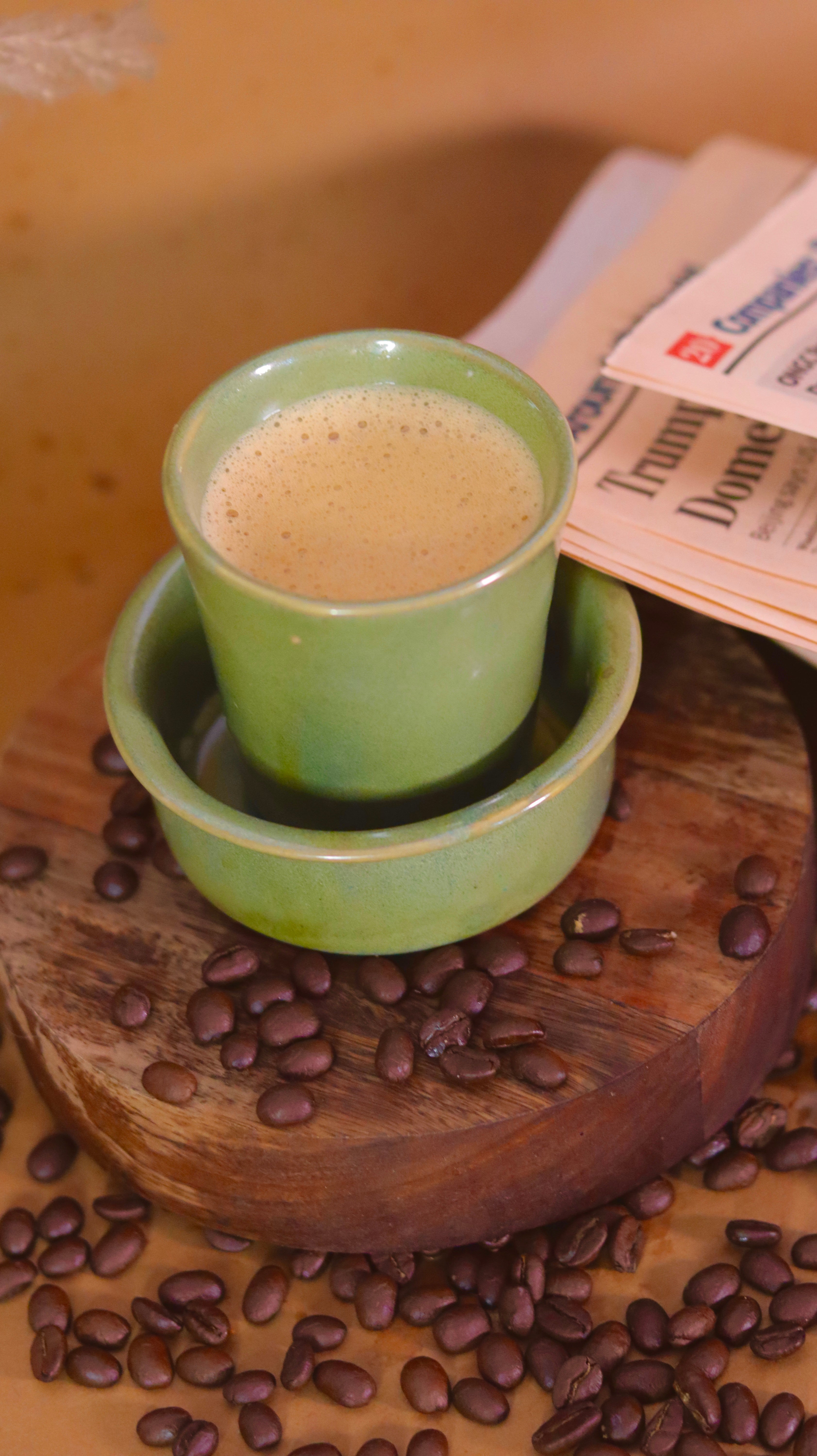 Green Dabara Kaapi-ya ceramic South Indian filter coffee set by KLAEORA