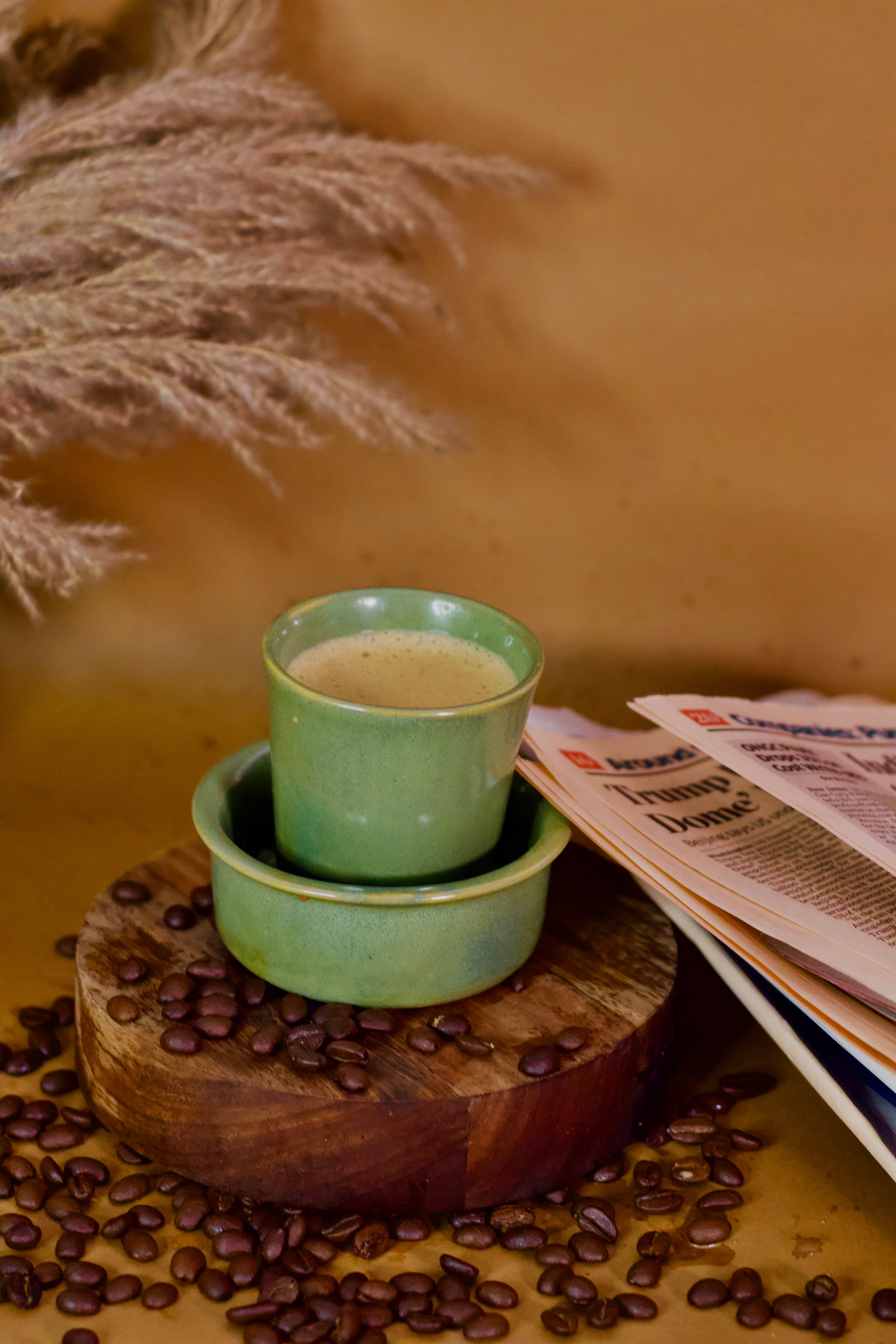 Green Dabara Kaapi-ya ceramic South Indian filter coffee set by KLAEORA