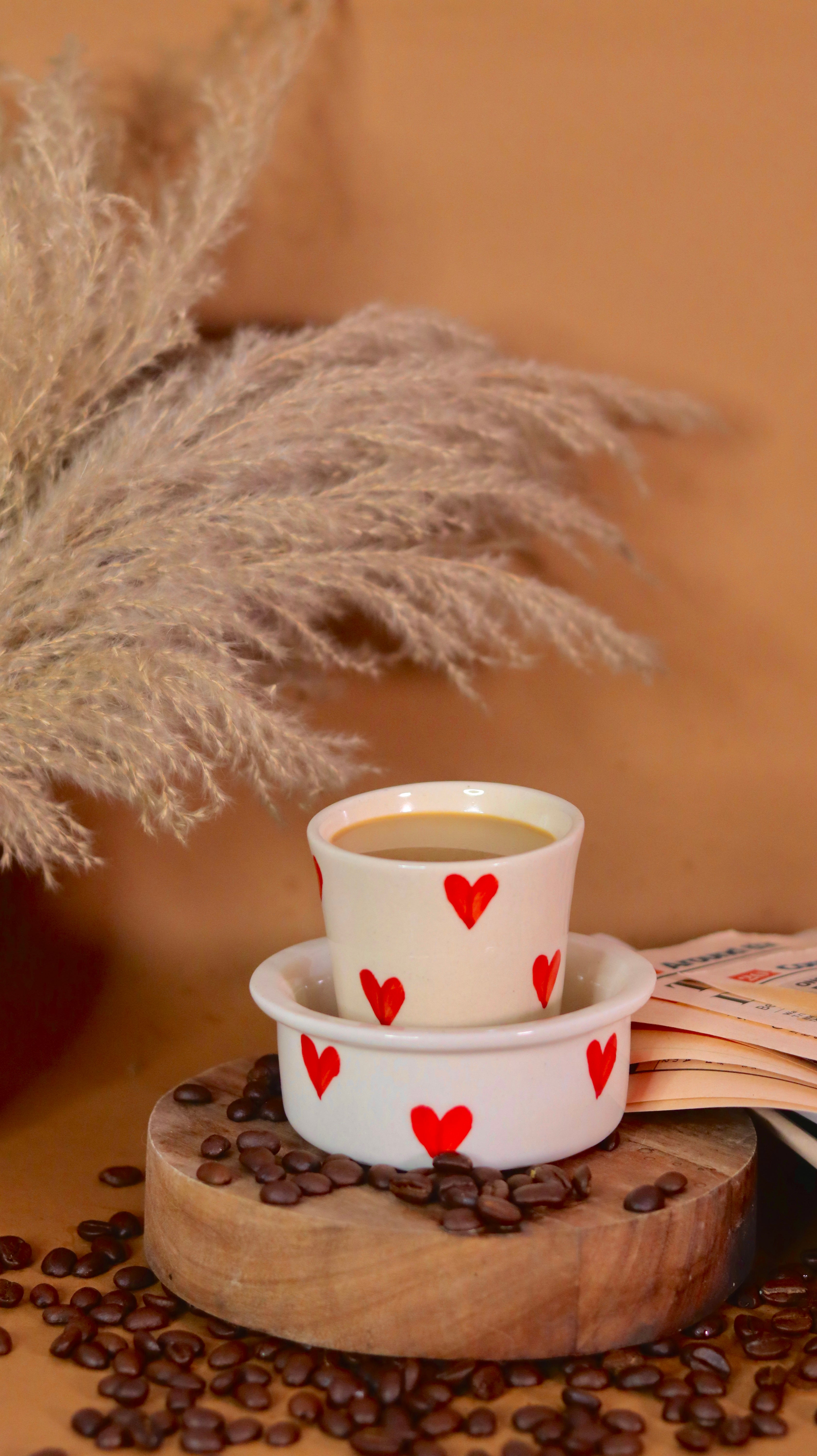 Heart design Dabara Kaapi-ya ceramic South Indian filter coffee set by KLAEORA