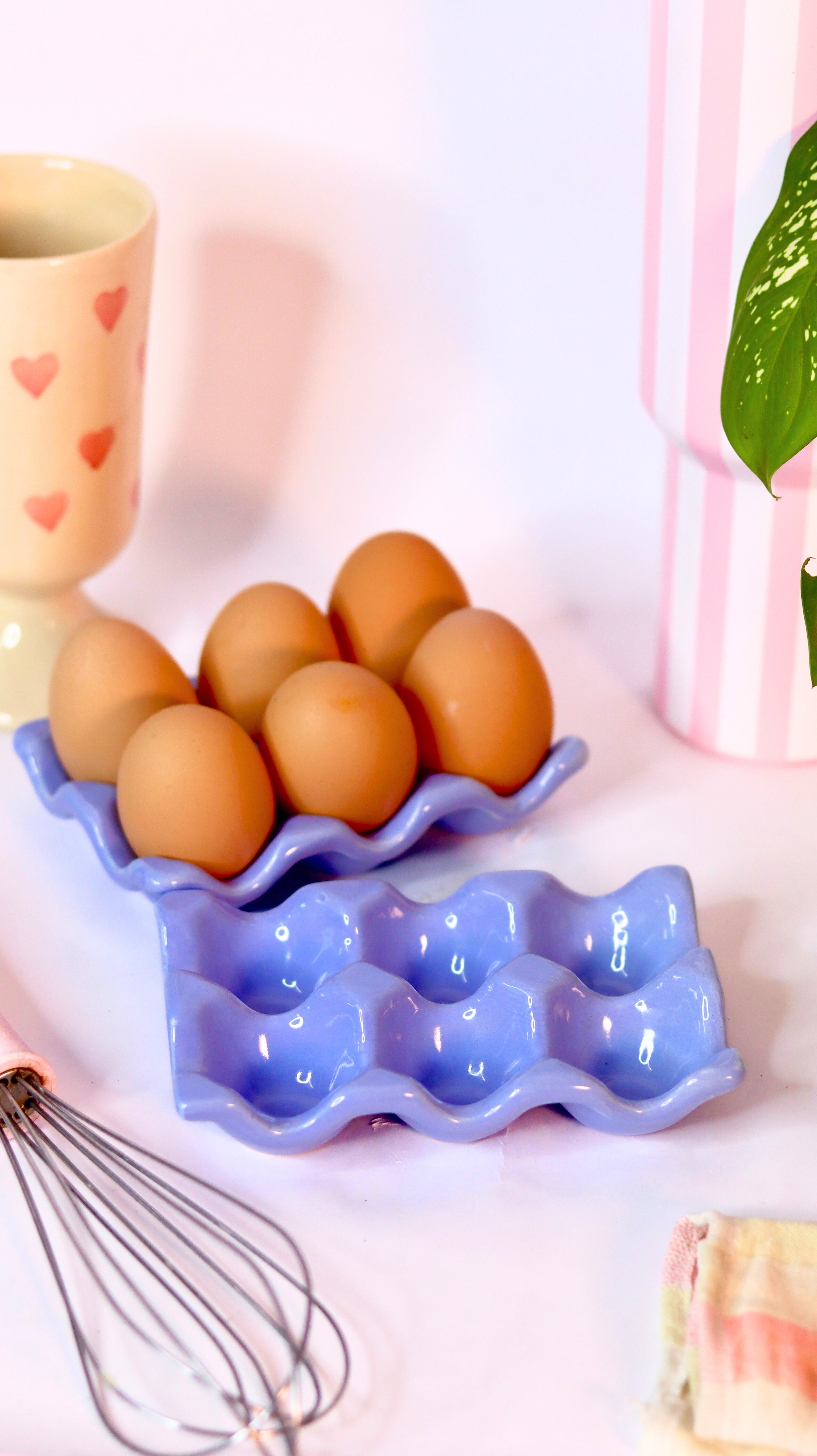 Egg-stra Cute ceramic egg tray in pastel hues by KLAEORA for kitchen decor and breakfast styling