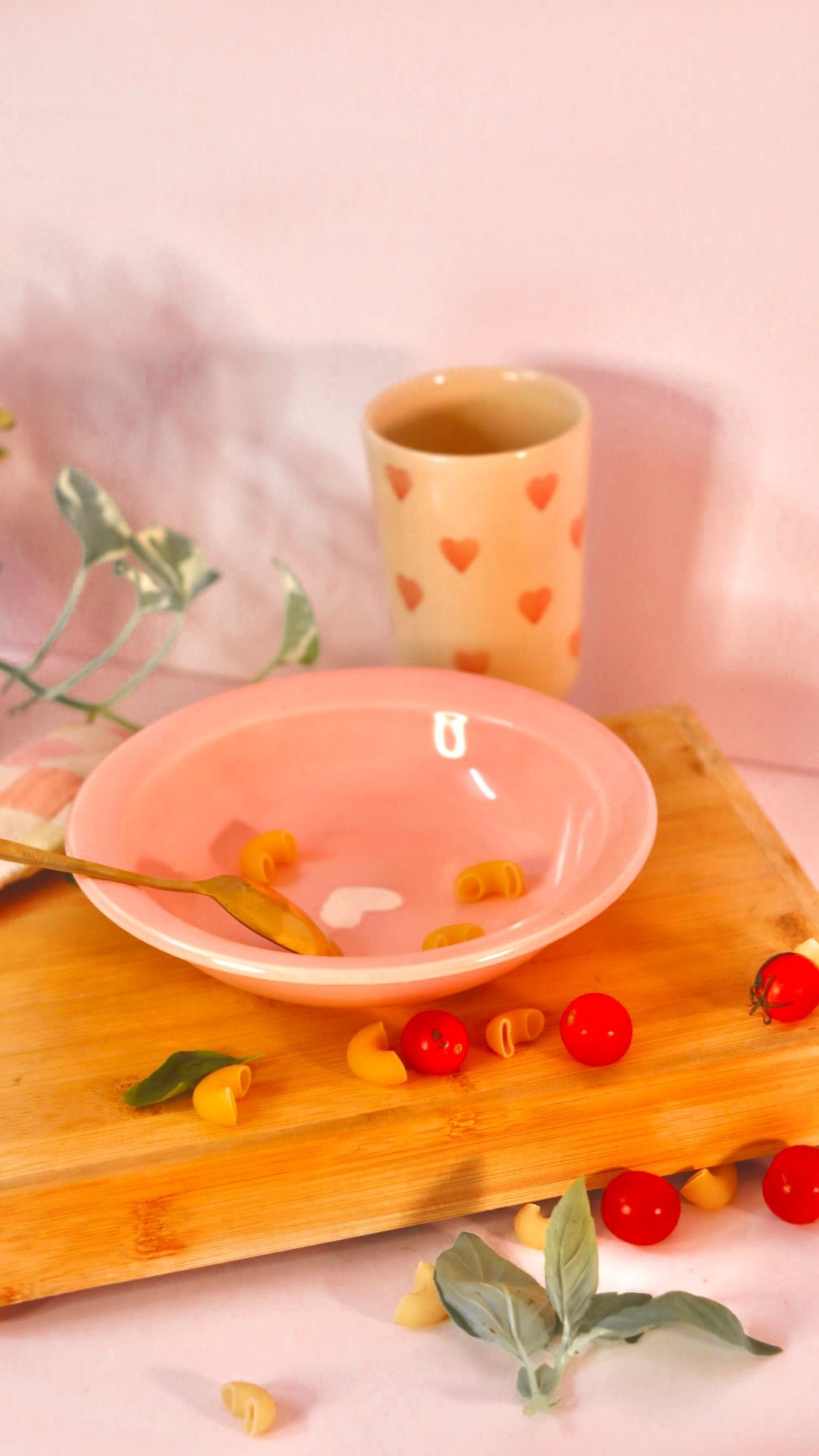 Sweetheart Pasta Plate in blush pink ceramic with heart design by KLAEORA