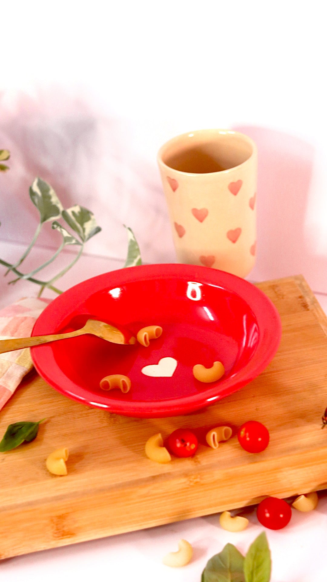 Sweetheart Pasta Plate in glossy red ceramic with heart design by KLAEORA
