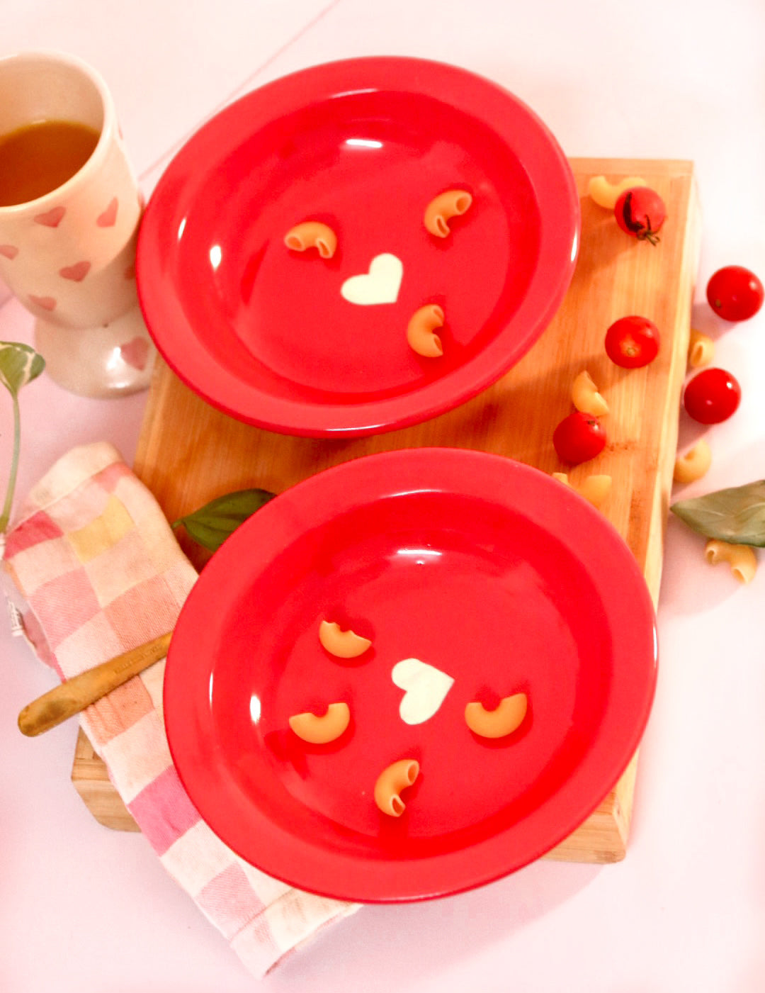 Sweetheart Pasta Plate in glossy red ceramic with heart design by KLAEORA