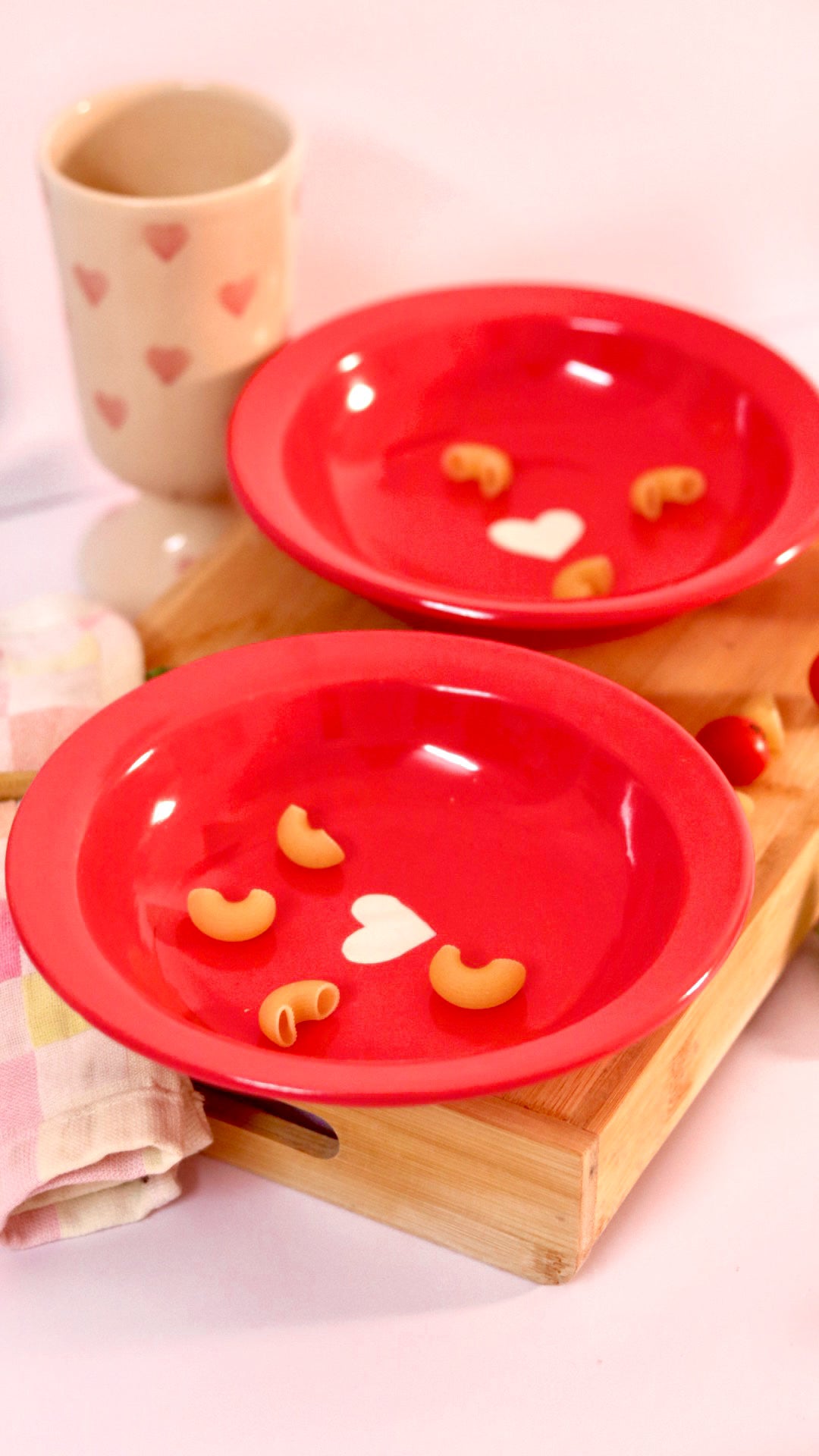 Sweetheart Pasta Plate in glossy red ceramic with heart design by KLAEORA