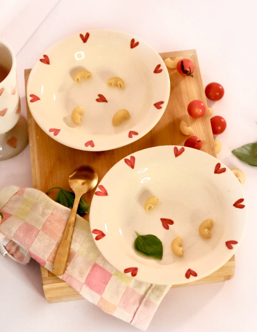 Sweetheart Pasta Plate in glossy white ceramic with embossed heart design by KLAEORA
