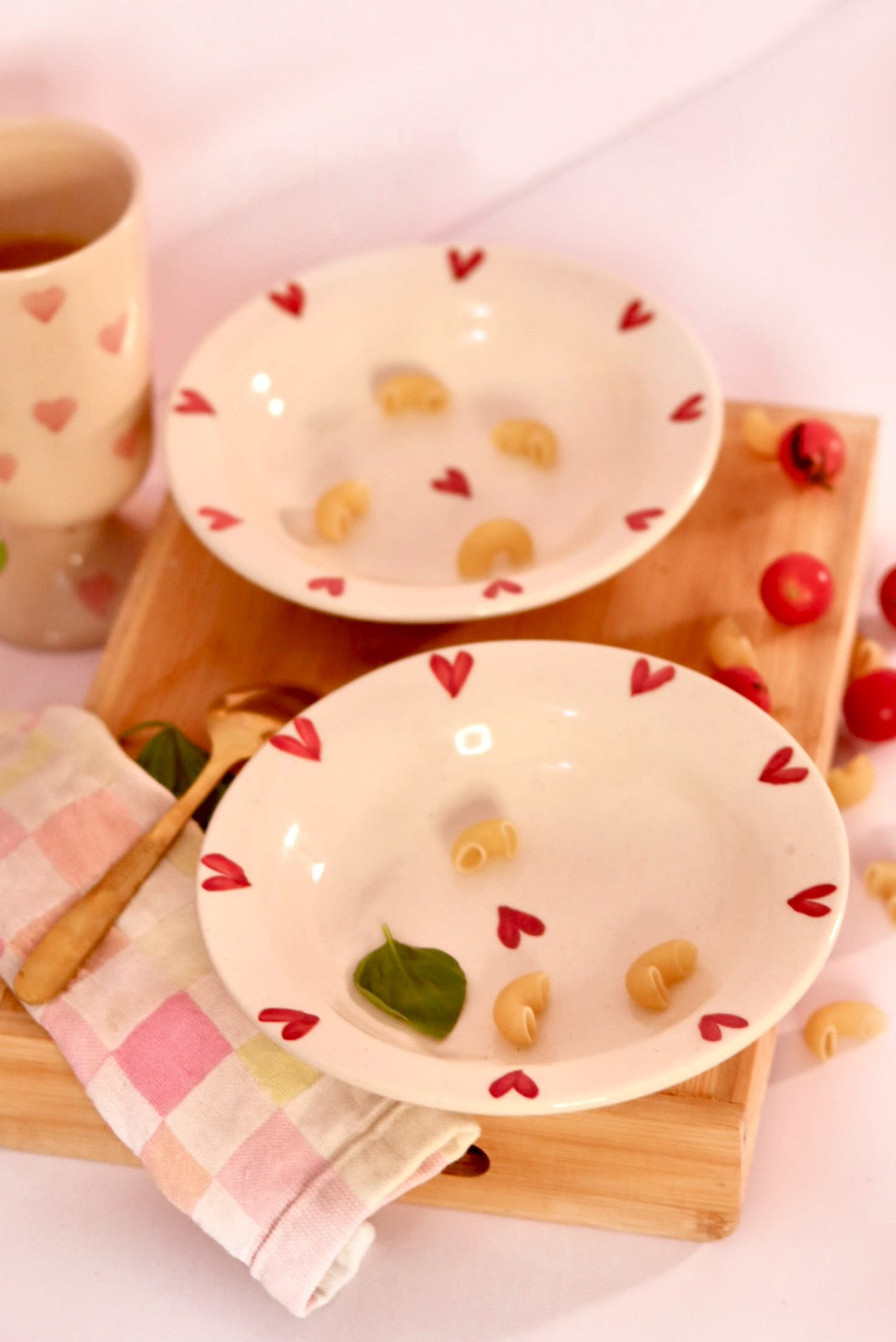 Sweetheart Pasta Plate in glossy white ceramic with embossed heart design by KLAEORA