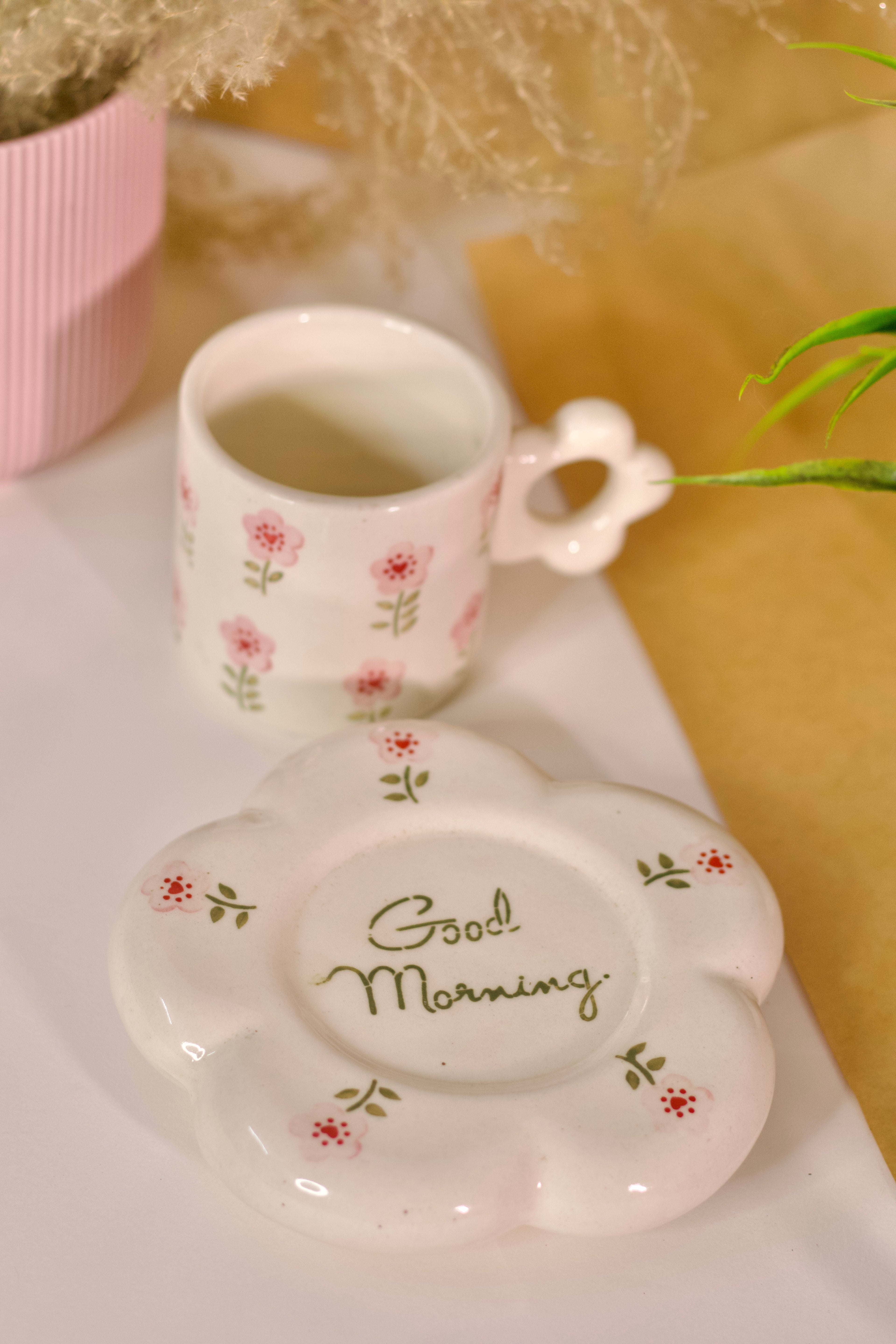 Pink Blossom Good Morning Coffee Cup & Saucer Set