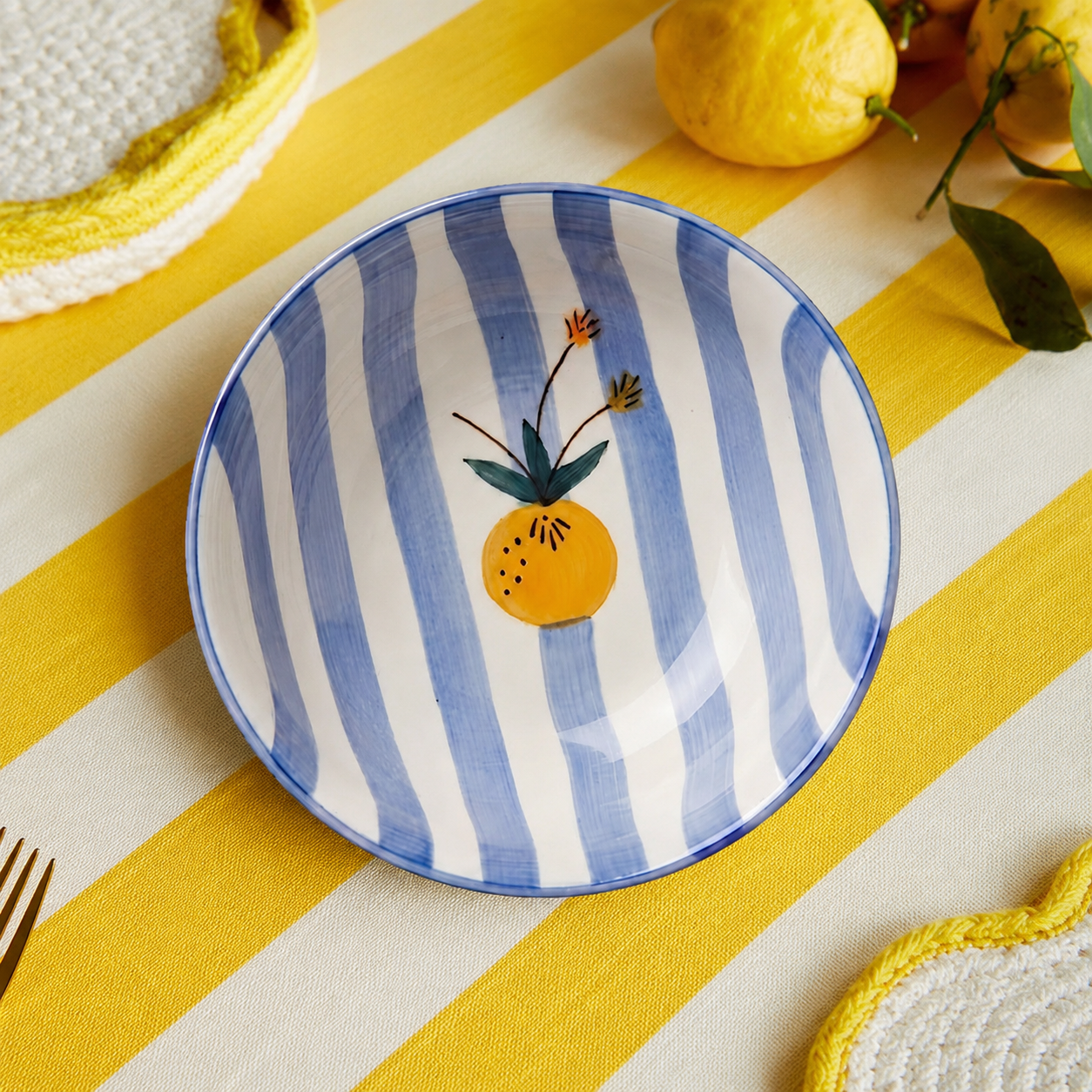Lemon Stripe Bowl