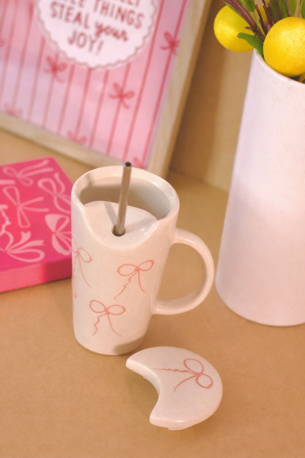 Pink Bow Ceramic Sipper