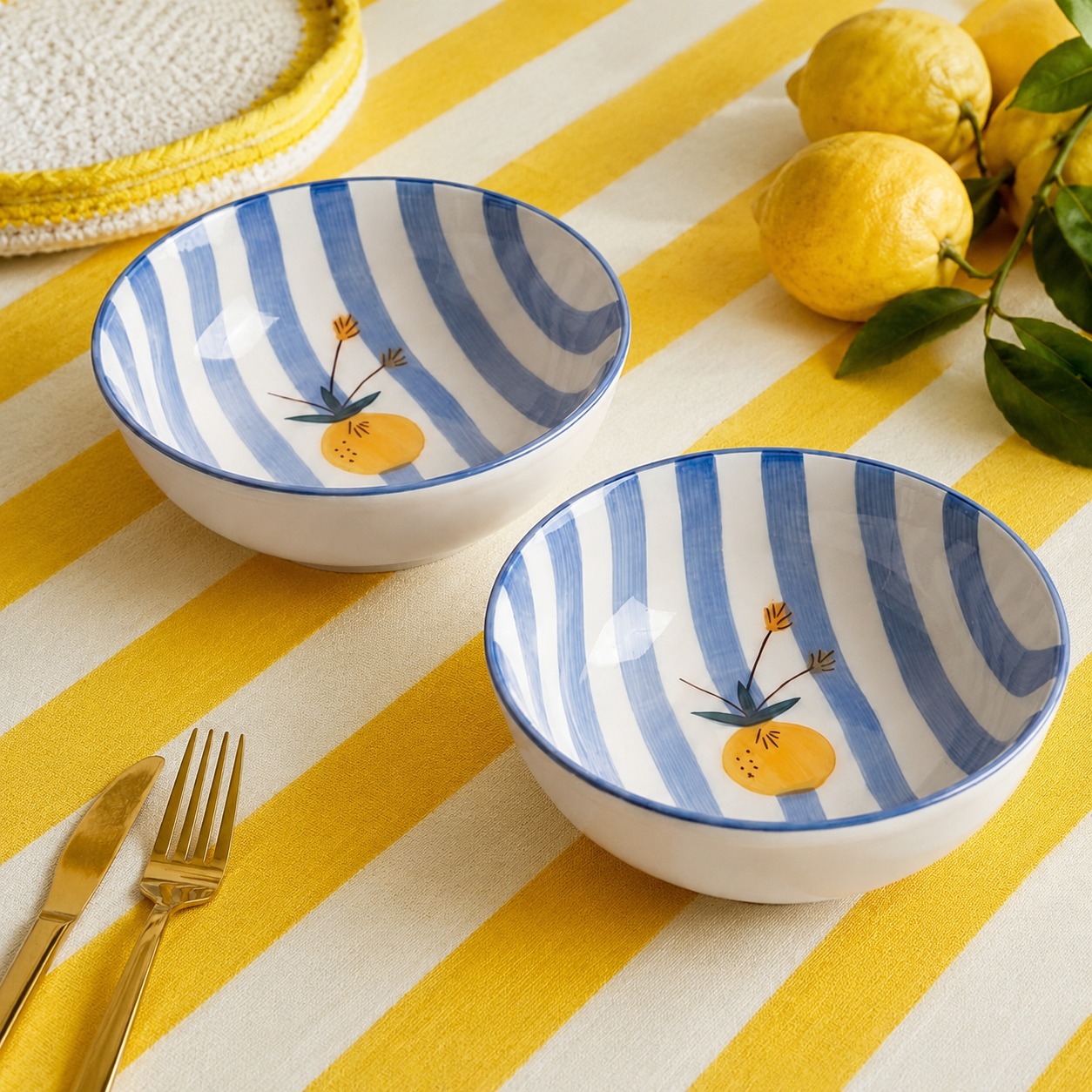 Lemon Stripe Bowl