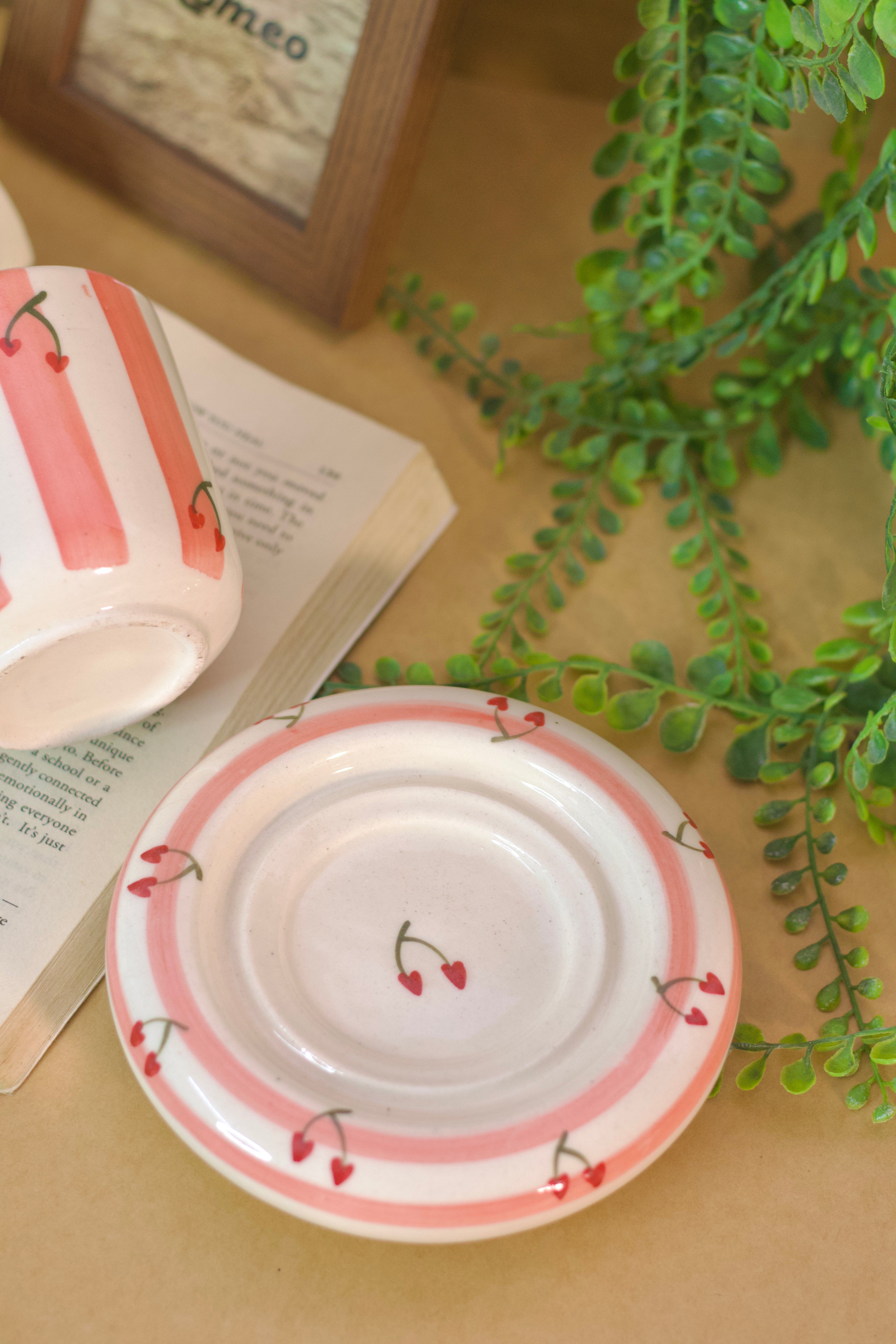 Cherry Stripe Coffee Cup & Saucer Set