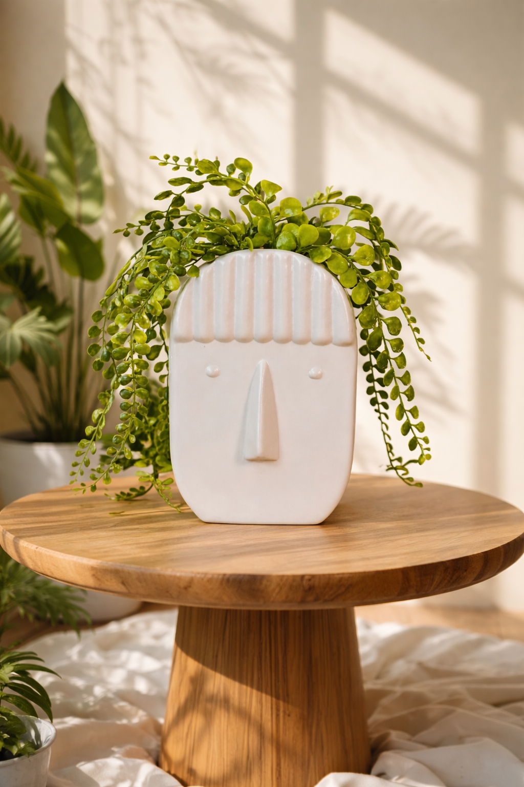Ribbed Muse Face Ceramic Vase