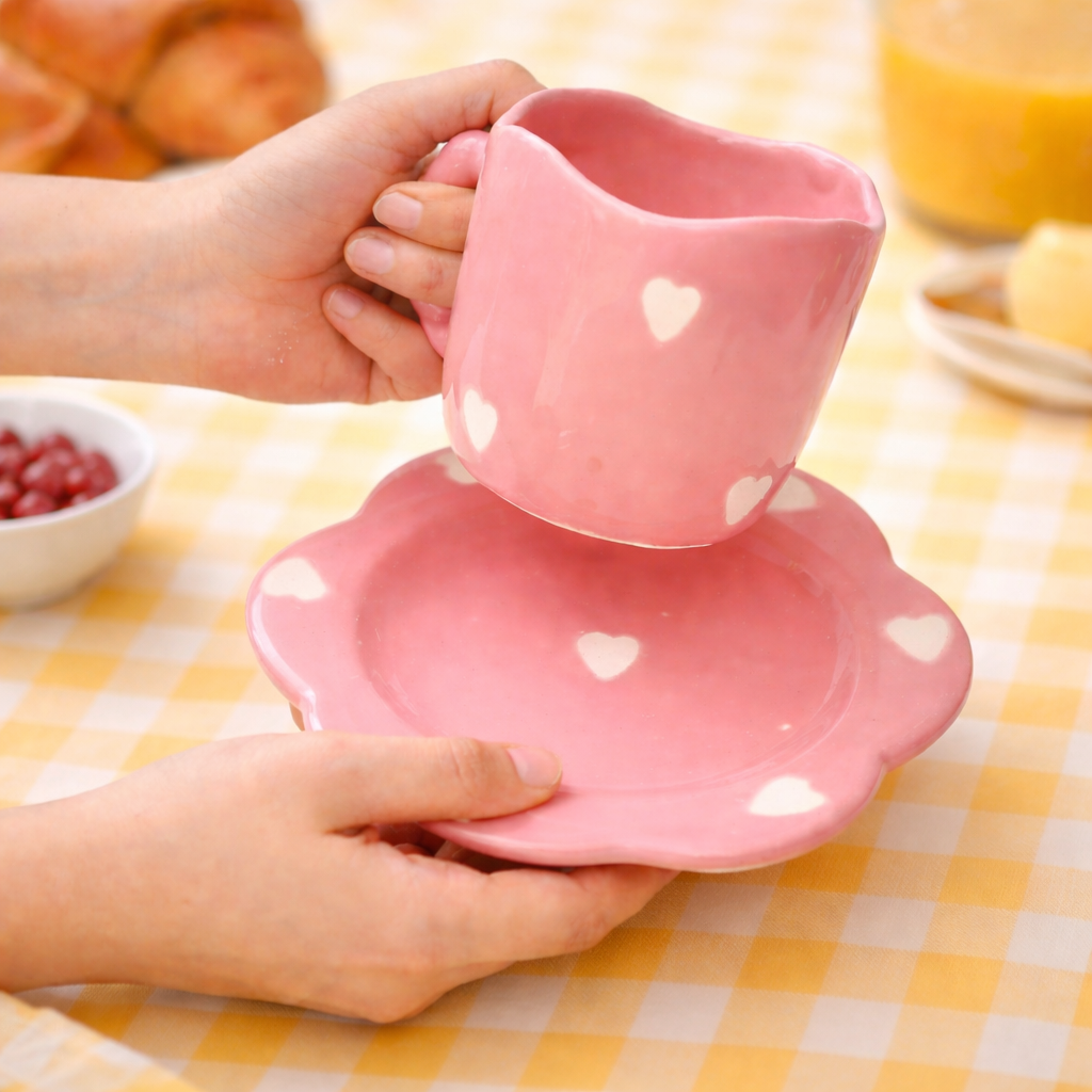 Pink Heart Coffee Mug  & Saucer