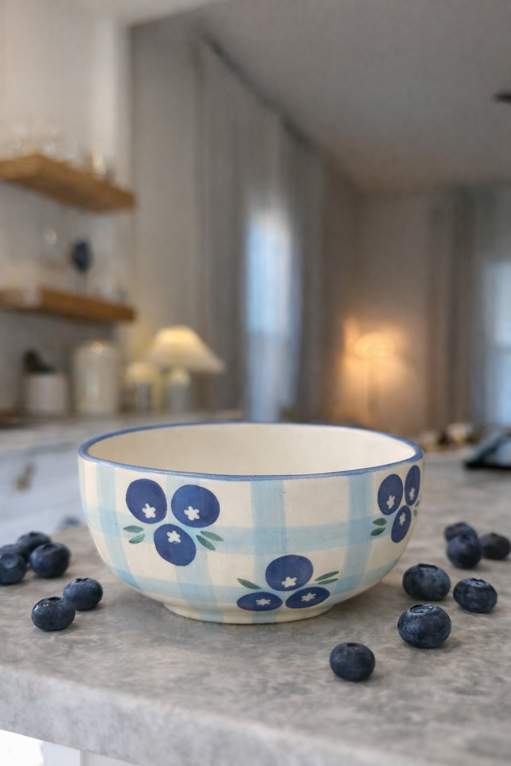 Blueberry Check Ceramic Snack Bowl