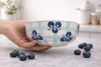 Blueberry Check Ceramic Snack Bowl