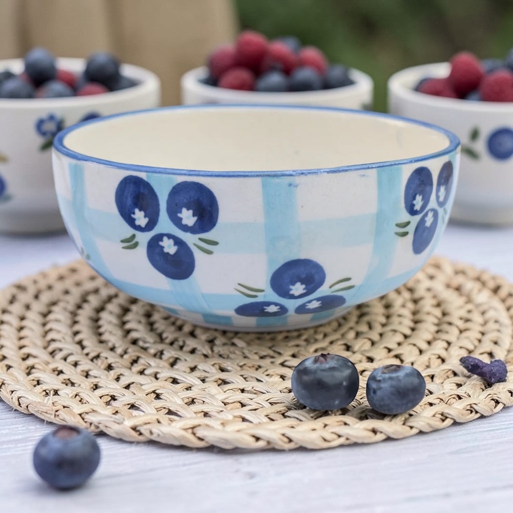 Blueberry Check Ceramic Snack Bowl