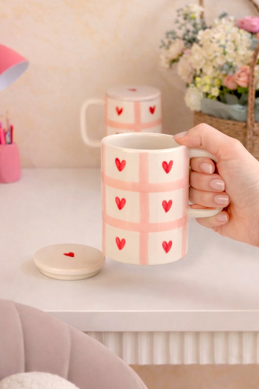 Sweetheart Checks Tall Mug With Lid