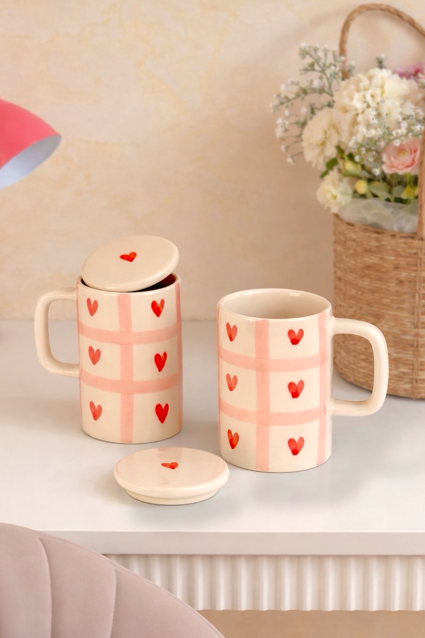 Sweetheart Checks Tall Mug With Lid