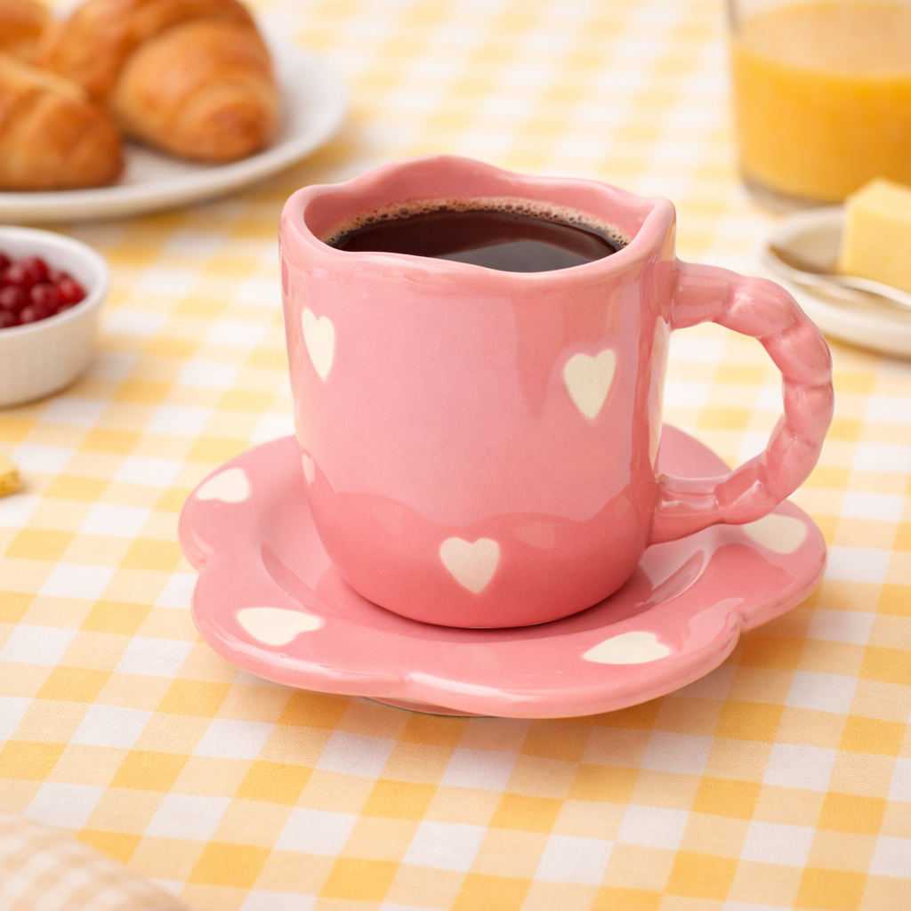 Pink Heart Coffee Mug  & Saucer