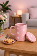 Pink heart mug with lid