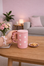 Pink heart mug with lid