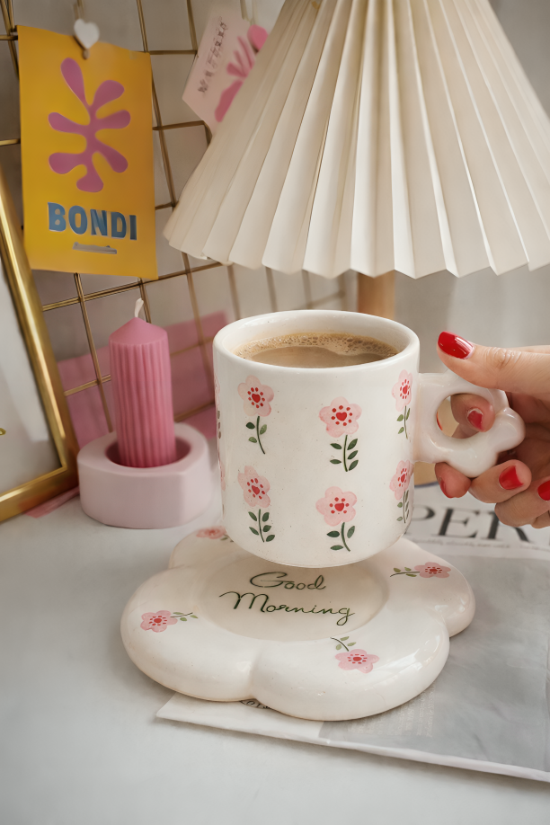 Pink Blossom Good Morning Coffee Cup & Saucer Set