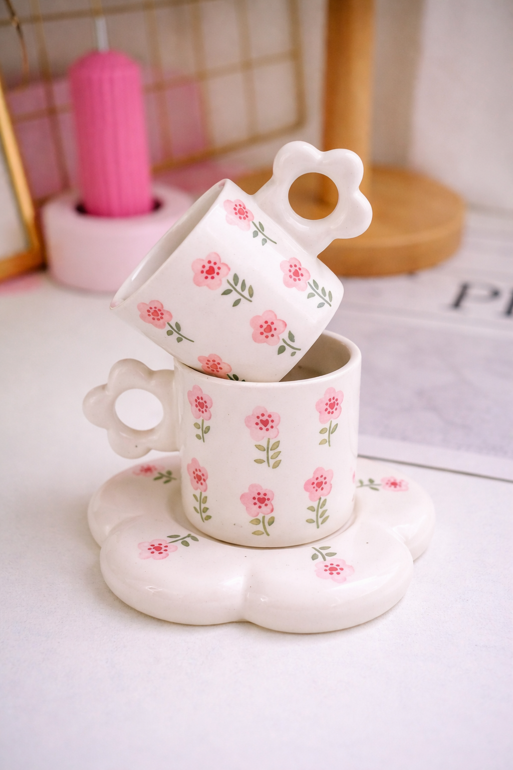 Pink Blossom Good Morning Coffee Cup & Saucer Set