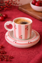 Cherry Stripe Coffee Cup & Saucer Set