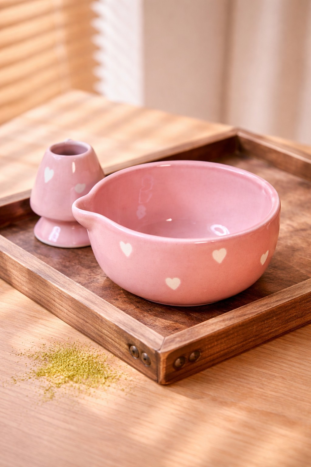 Blush Heart Matcha Bowl with Whisk Holder