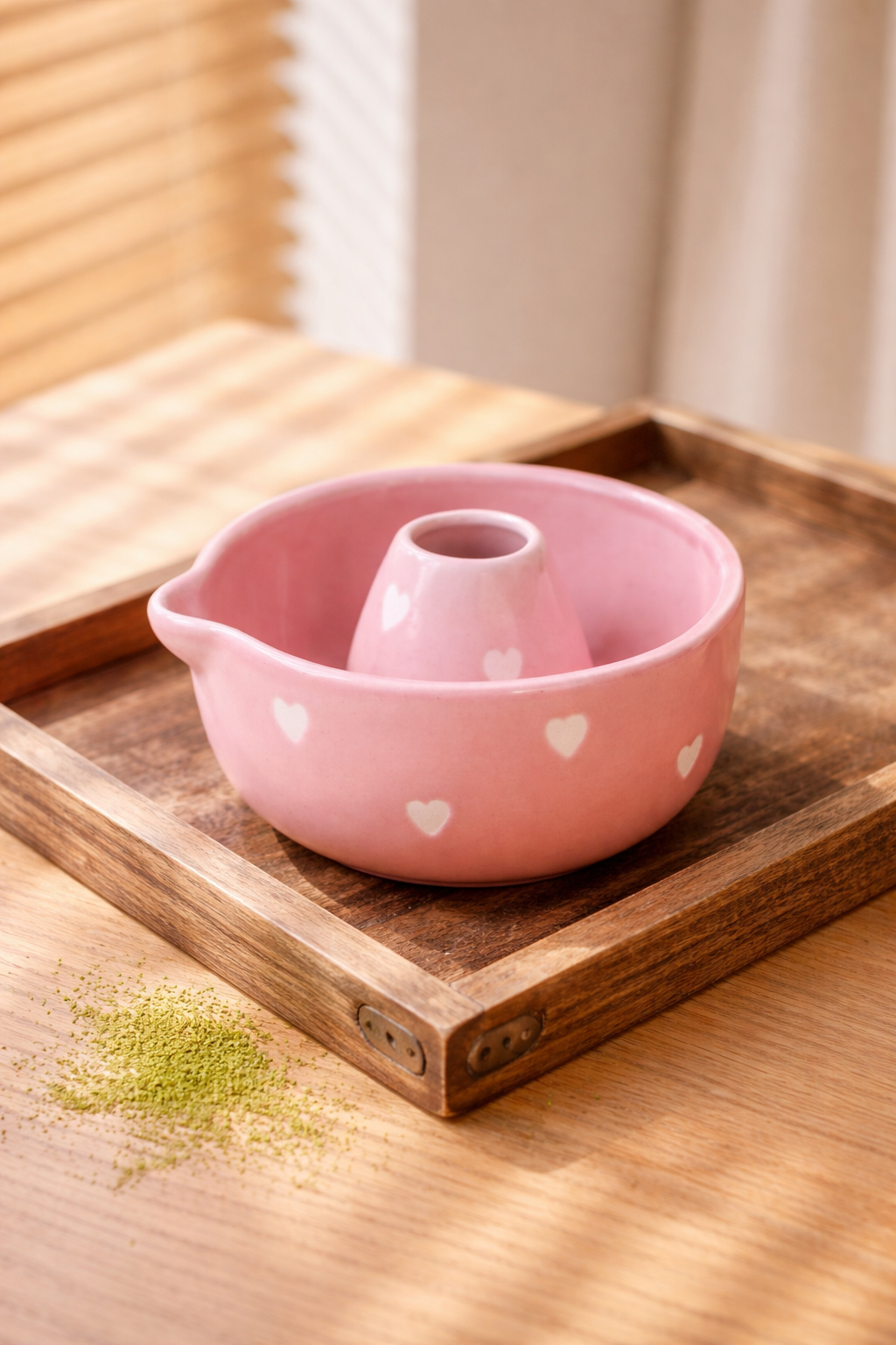 Blush Heart Matcha Bowl with Whisk Holder