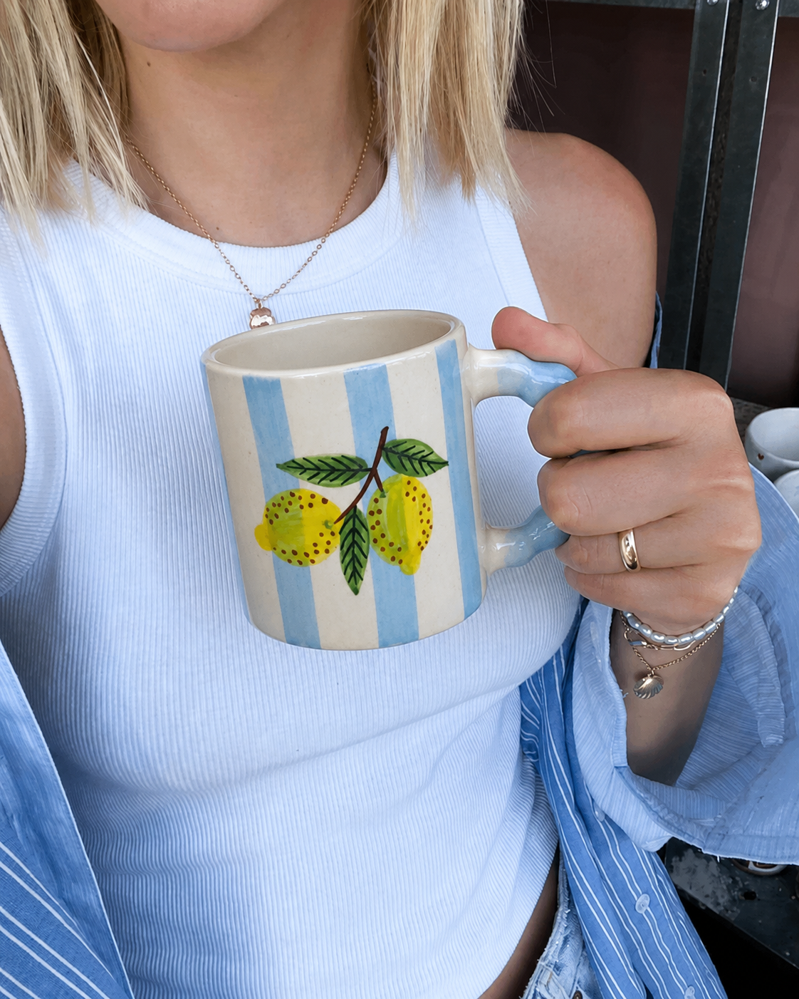 Lemon Blue Stripe Mug