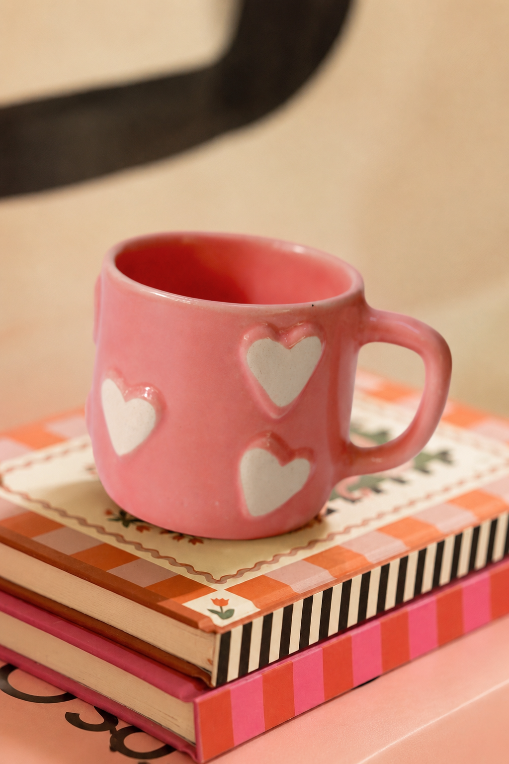 Pink 3D Pop Heart Handmade Coffee Mug