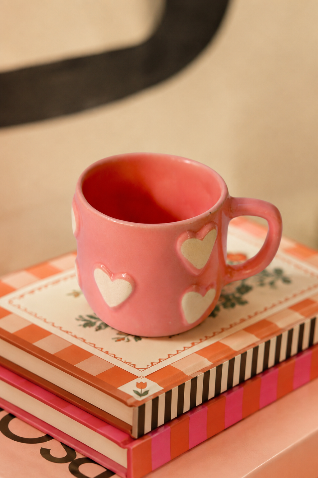 Pink 3D Pop Heart Handmade Coffee Mug