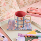 Blue Check Heart Coffee Mug