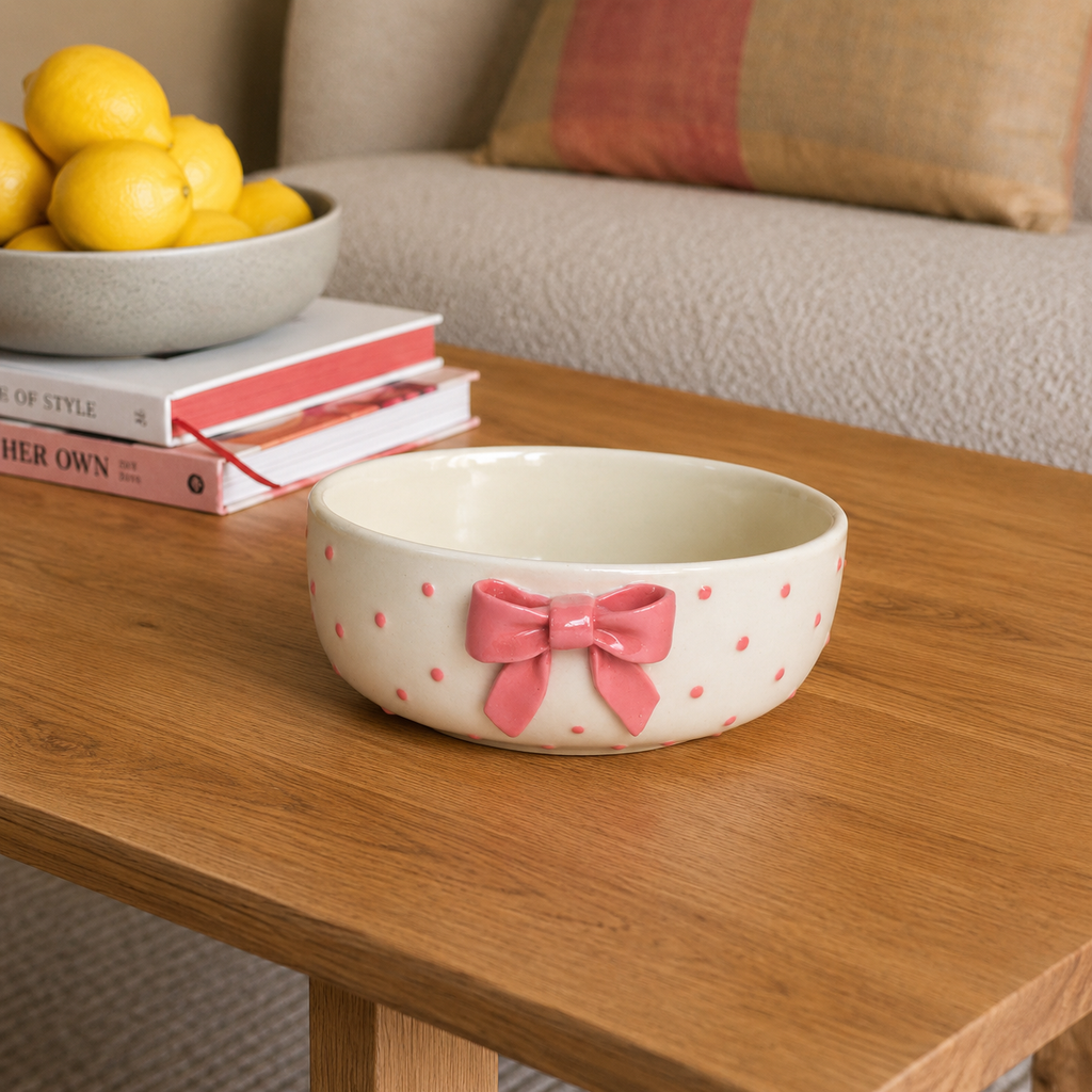 Pink Bow Ceramic Bowl