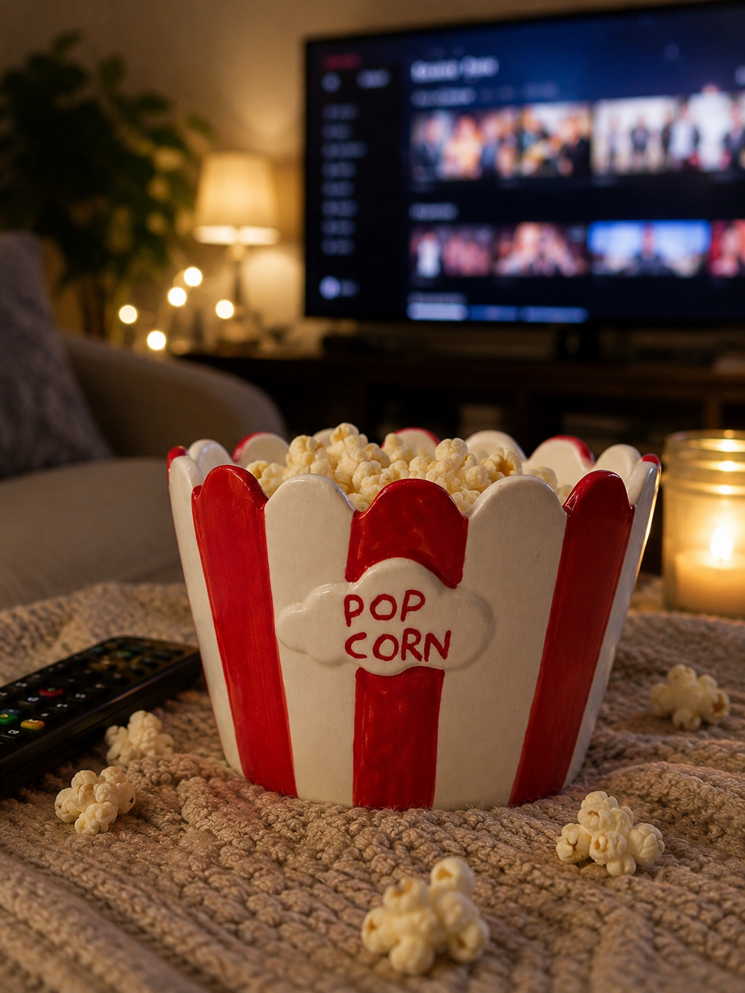Popcorn Bowl Ceramic Snack Bowl - Movie Night edition
