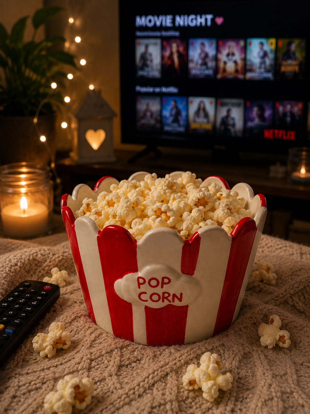 Popcorn Bowl Ceramic Snack Bowl - Movie Night edition