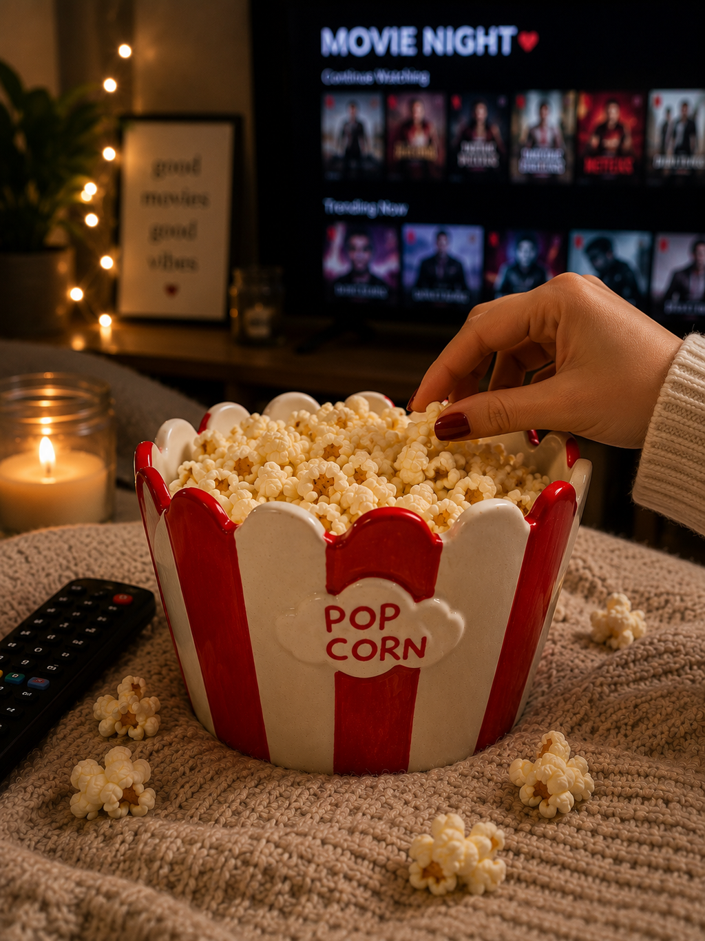 Popcorn Bowl Ceramic Snack Bowl - Movie Night edition