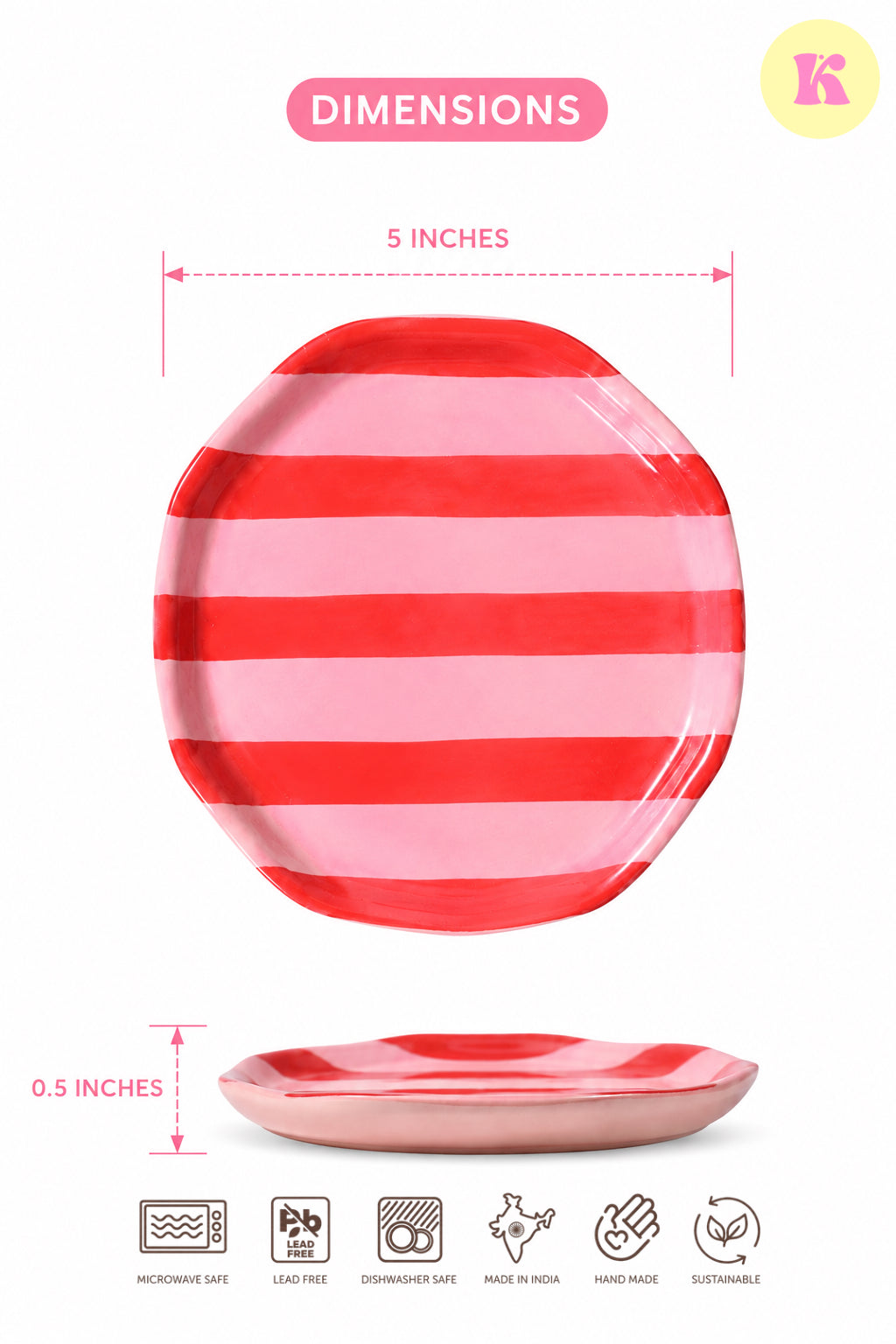 Red & Pink Stripe Ceramic Cookie Platter