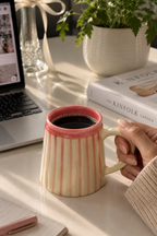 Pink & Cream Striped Ceramic Mug