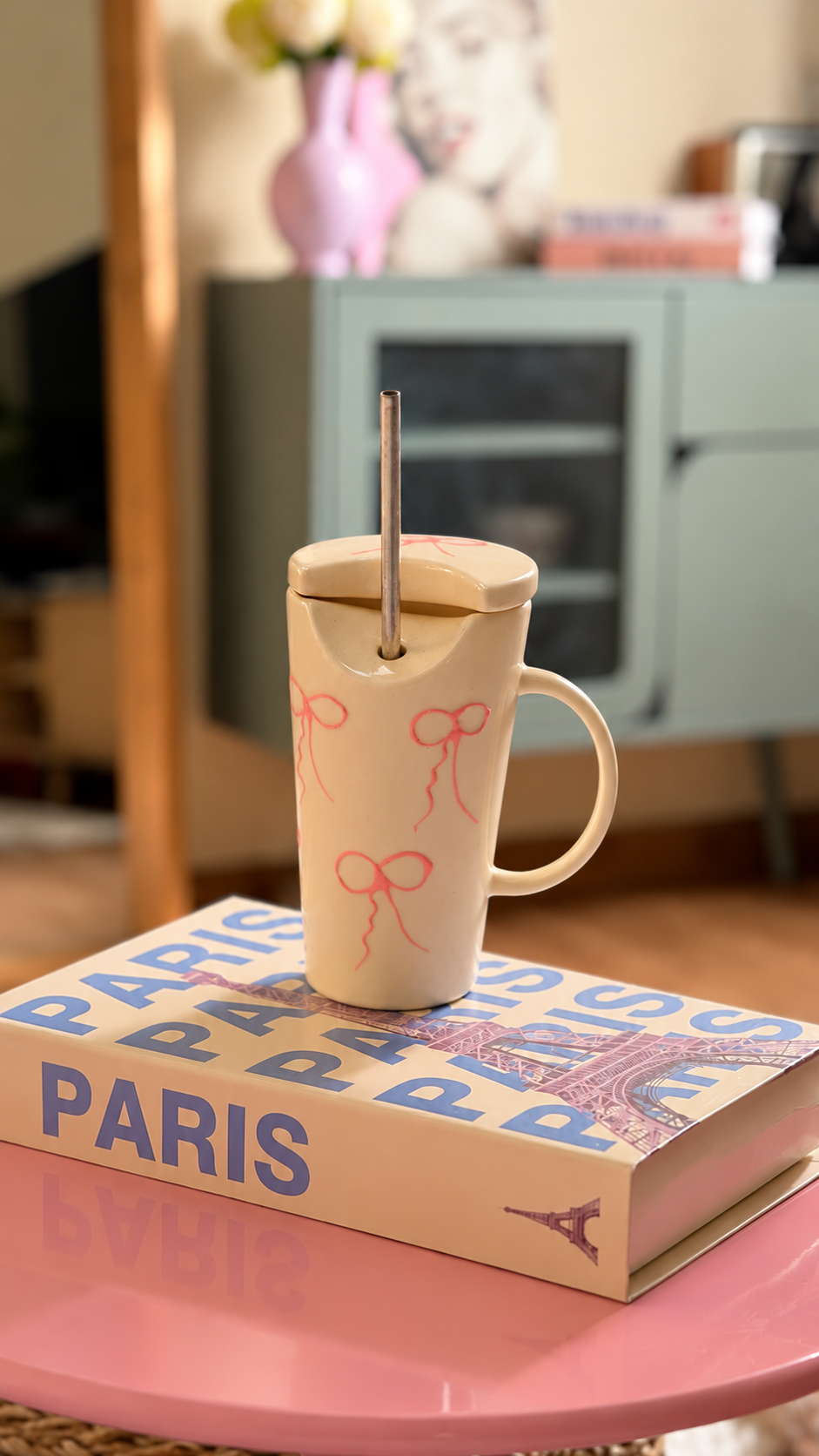 Pink Bow Ceramic Sipper Cup – Cute Gift