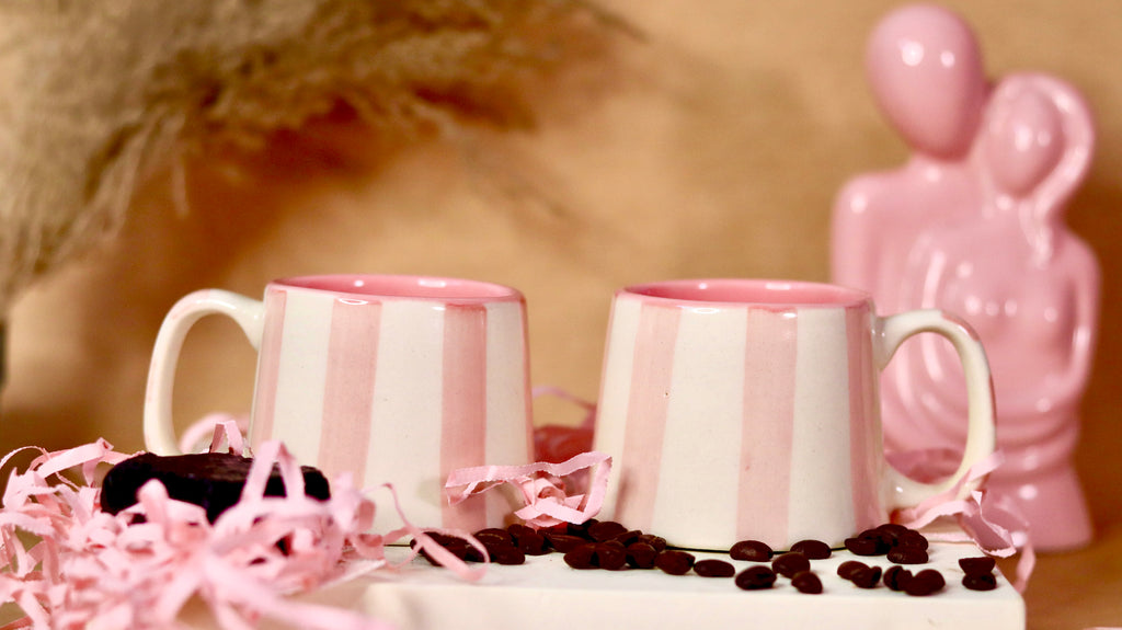 pink stripes ceramic mug