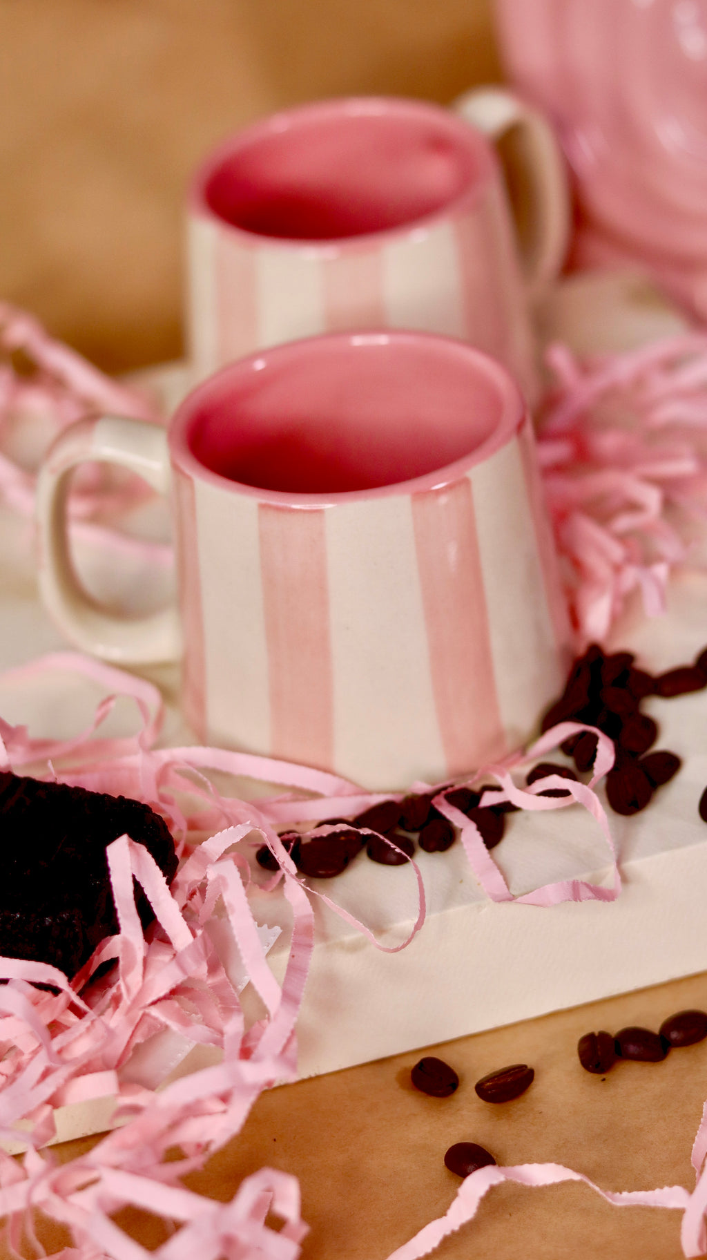 pink stripes ceramic mug