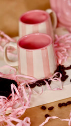 pink stripes ceramic mug
