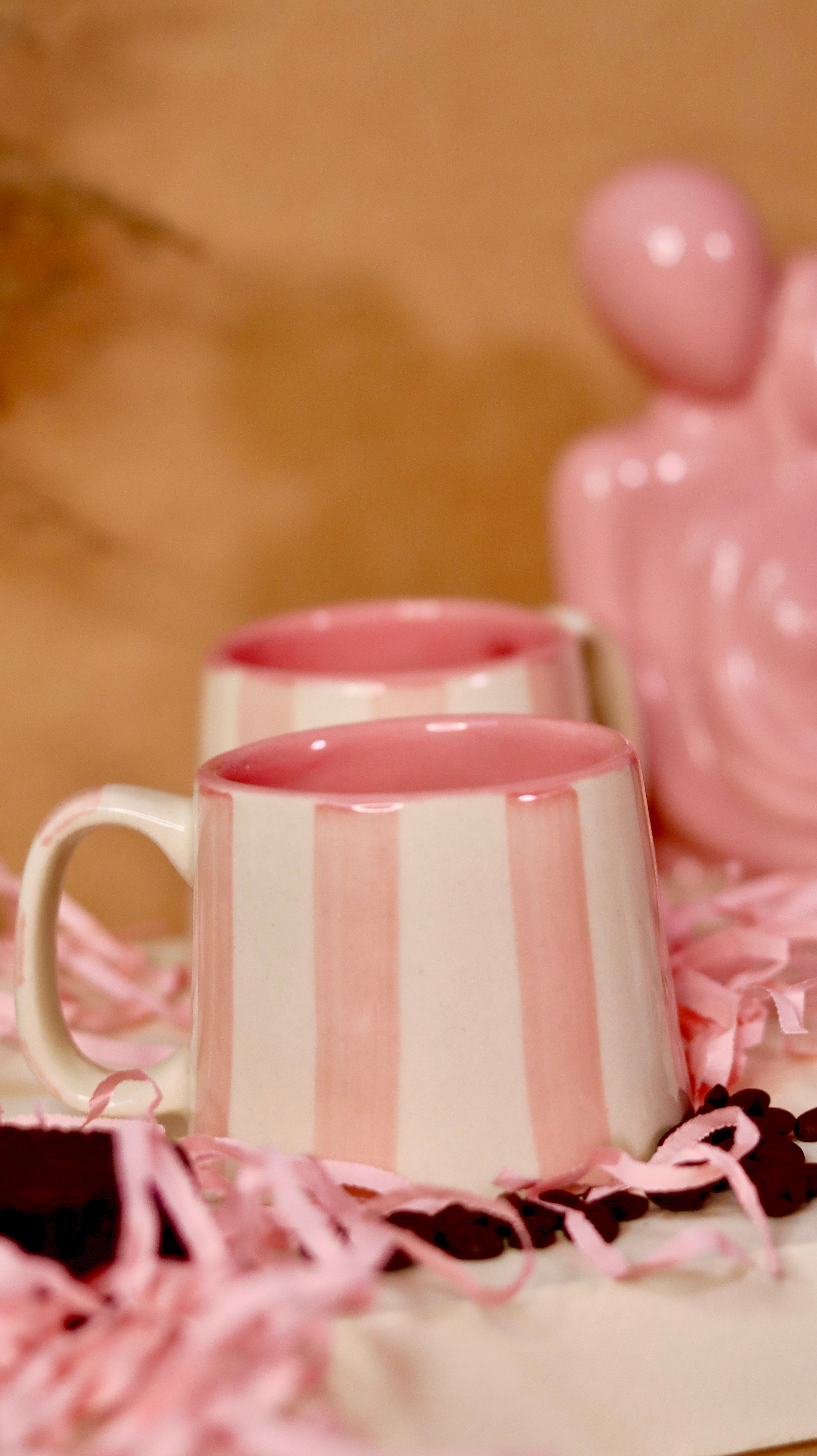 pink stripes ceramic mug