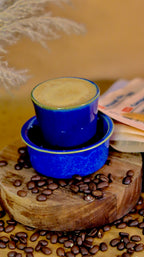 Blue Dabara Kaapi-ya ceramic South Indian filter coffee set by KLAEORA