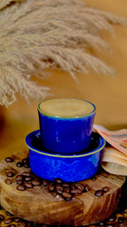 Blue Dabara Kaapi-ya ceramic South Indian filter coffee set by KLAEORA