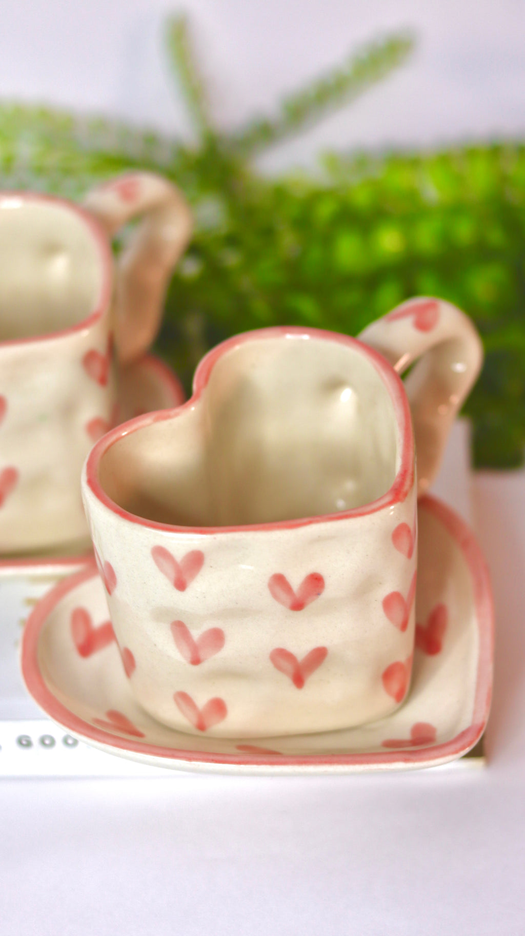 Heart shaped cup and saucer ceramic set
